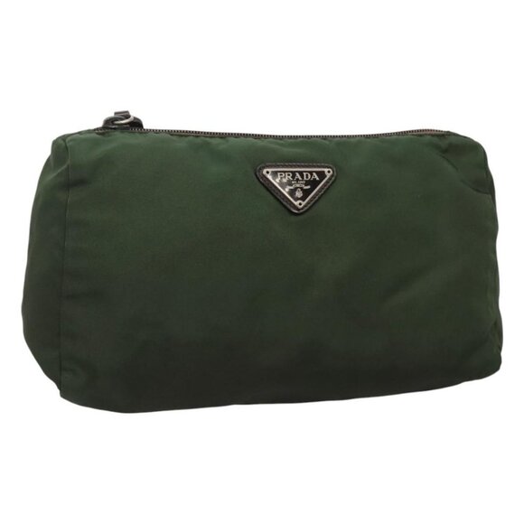 PRADA Pouch Nylon Green Silver Auth bs23297 - Picture 1 of 15